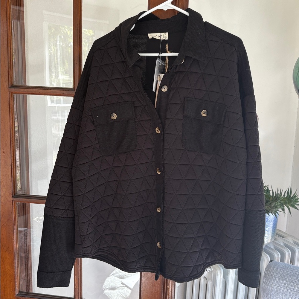 Black Quilted Button-Up Jacket NWT